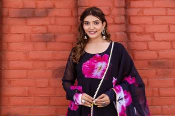 Elegant black floral georgette anarkali kurta set with gota patti dupatta 4