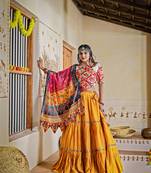 Mustard Rayon Ready Mirror Lace work Readymade Traditional Lehenga Choli Set