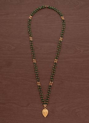 Green double line LONG necklace with cross in golden leaf pendant one gram gold 2