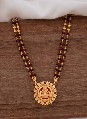 Maroon double line LONG necklace with Laxmi pendant and matching earrings one gram gold 3