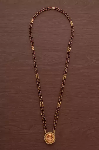Maroon double line LONG necklace with Laxmi pendant and matching earrings one gram gold
