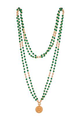 Green beads necklace LONG with Laxmi coin pendant one gram gold 3