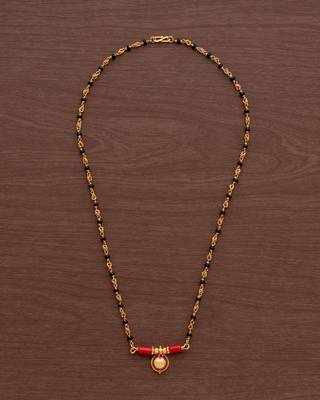 Golden mushti and black beads SHORT 20" mangalsutra with single vati one gram gold 2