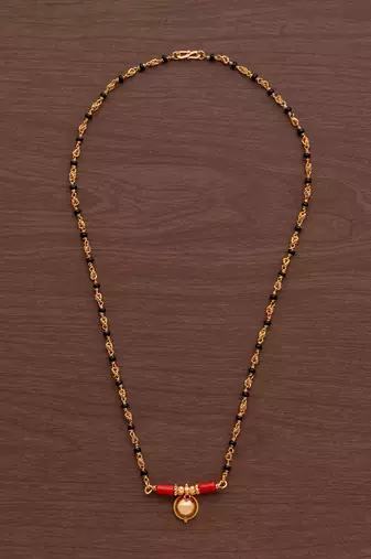 Golden mushti and black beads SHORT 20" mangalsutra with single vati one gram gold