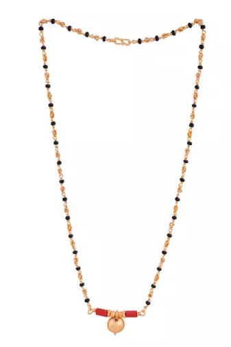 Golden mushti and black beads SHORT 20" mangalsutra with single vati one gram gold