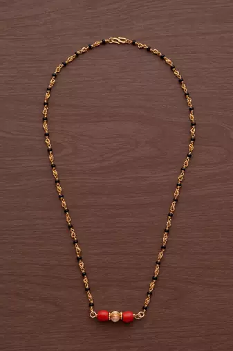 Golden mushti and black beads SHORT 20" mangalsutra with GSB vati one gram gold