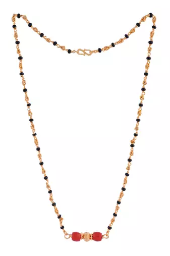 Golden mushti and black beads SHORT 20" mangalsutra with GSB vati one gram gold