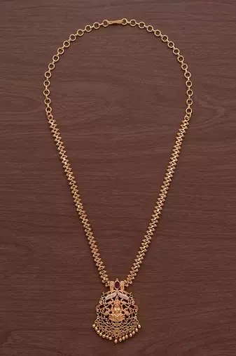 Laxmi pendant necklace with White and multi colour stones one gram gold