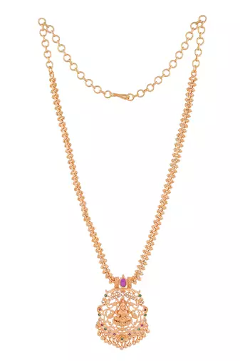 Laxmi pendant necklace with White and multi colour stones one gram gold