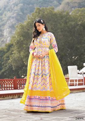 Partywear Designer Offwhite Dola Silk Anarkali suit with Dupatta 4