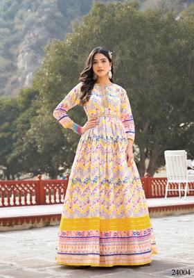 Partywear Designer Offwhite Dola Silk Anarkali suit with Dupatta 5