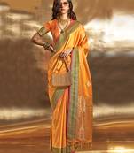 Yellow Colour Satin Silk Blend Zari Woven Designer Saree With Blouse