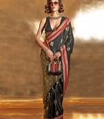 Black Colour Satin Silk Blend Zari Woven Designer Saree With Blouse
