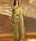 Pear Green Colour Satin Silk Blend Zari Woven Designer Saree With Blouse