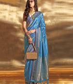 Cobalt Blue Colour Satin Silk Blend Zari Woven Designer Saree With Blouse