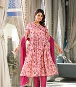 Light Pink Designer Stylish Rubi Silk Stitched Kurta, Pant and Dupatta set