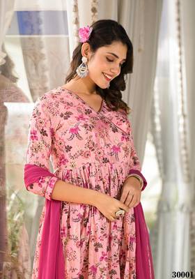 Light Pink Designer Stylish Rubi Silk Stitched Kurta, Pant and Dupatta set 2