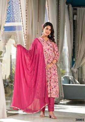 Light Pink Designer Stylish Rubi Silk Stitched Kurta, Pant and Dupatta set 3