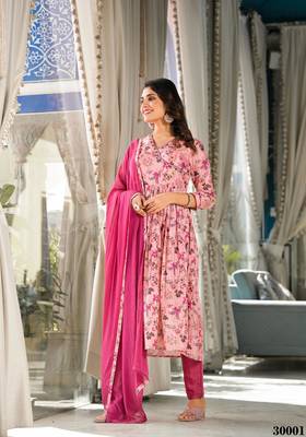 Light Pink Designer Stylish Rubi Silk Stitched Kurta, Pant and Dupatta set 6