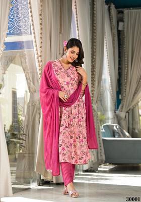 Light Pink Designer Stylish Rubi Silk Stitched Kurta, Pant and Dupatta set 7