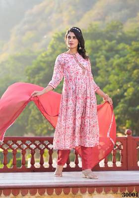 Pink Designer Stylish Rubi Silk Stitched Kurta, Pant and Dupatta set 1