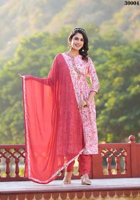 Pink Designer Stylish Rubi Silk Stitched Kurta, Pant and Dupatta set 2