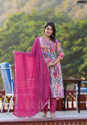 Pink Designer Stylish Slim Georgatte Stitched Kurta, Pant and Dupatta set 2