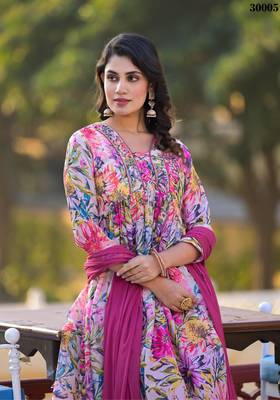Pink Designer Stylish Slim Georgatte Stitched Kurta, Pant and Dupatta set 3