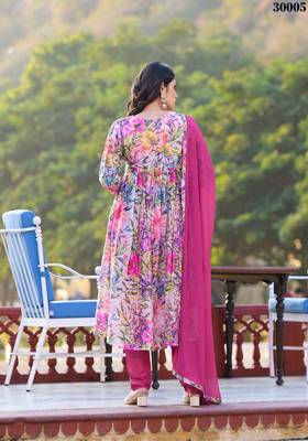 Pink Designer Stylish Slim Georgatte Stitched Kurta, Pant and Dupatta set 4