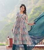 Designer Stylish Slim Georgatte Multicolor Stitched Kurta, Pant and Dupatta set