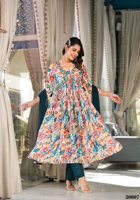 Designer Stylish Slim Georgatte Multi color Stitched Kurta, Pant and Dupatta set 3