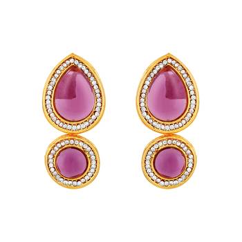 Stefan gold plated glassy purple kundan earrings for women (cajns1060) 1