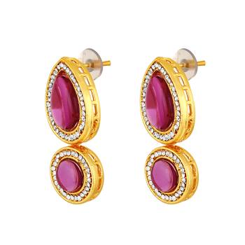 Stefan gold plated glassy purple kundan earrings for women (cajns1060) 4