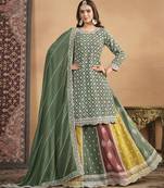 Embroidered chinon silk ethnic lehenga top in green