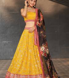  yellow sequins georgette haldi lehenga set choli with dupatta