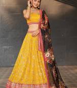 Astonishing Yellow Sequins Georgette Haldi Wear Lehenga Choli