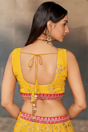  yellow sequins georgette haldi lehenga set choli with dupatta