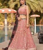 Wonderful Pink Thread Work Georgette Function Wear Lehenga Choli