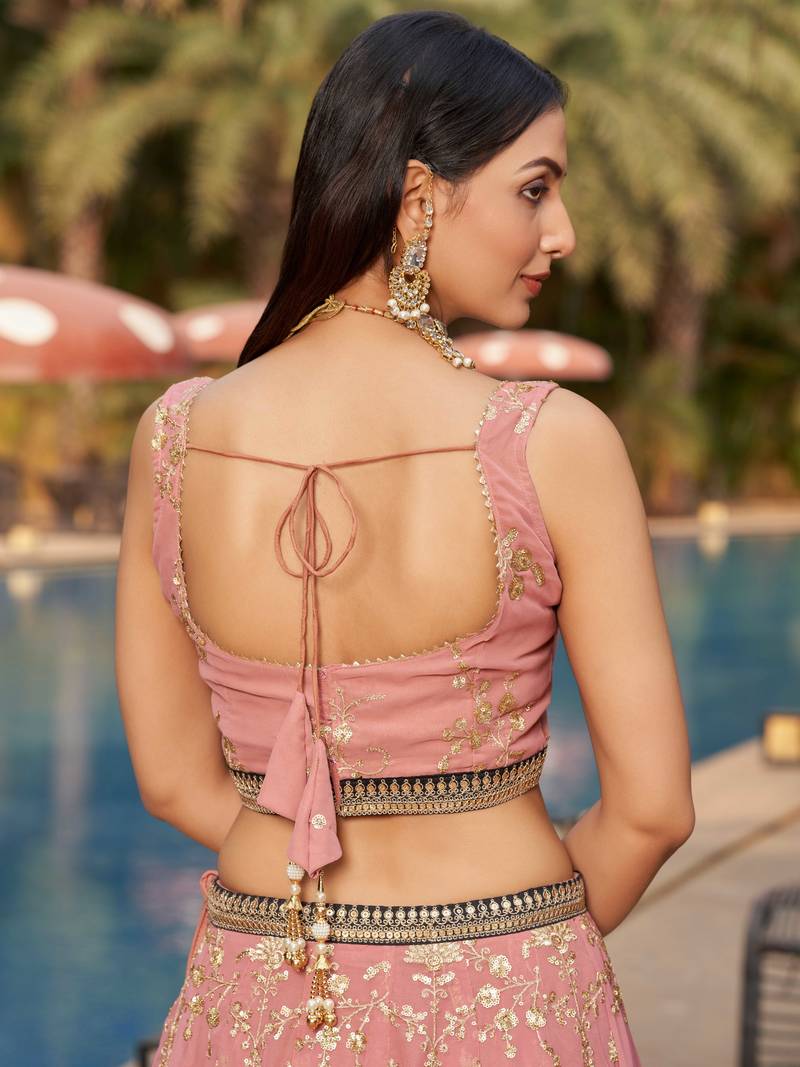 Wonderful Pink Thread Work Georgette Function Wear Lehenga Choli
