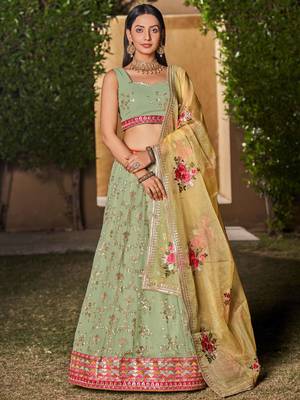 light green georgette embroidered semi stitched lehenga set choli with dupatta 1