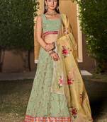 Light Green Georgette Embroidered Semi-Stitched Lehenga Choli 