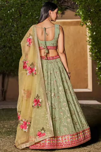 light green georgette embroidered semi stitched lehenga set choli with dupatta