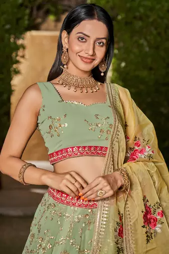 light green georgette embroidered semi stitched lehenga set choli with dupatta