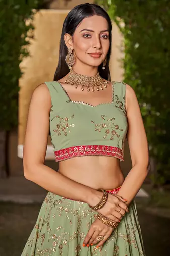 light green georgette embroidered semi stitched lehenga set choli with dupatta