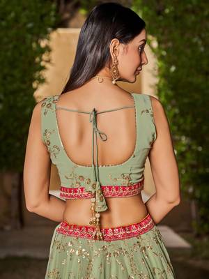 light green georgette embroidered semi stitched lehenga set choli with dupatta 6