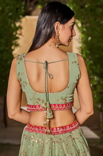 light green georgette embroidered semi stitched lehenga set choli with dupatta