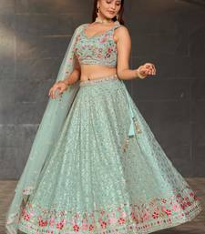 sky blue sequins georgette lehenga set choli with dupatta