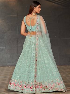 sky blue sequins georgette lehenga set choli with dupatta 4