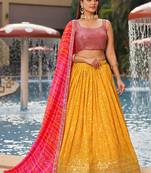 Gorgeous Yellow Sequins Georgette Haldi Wear Lehenga Choli