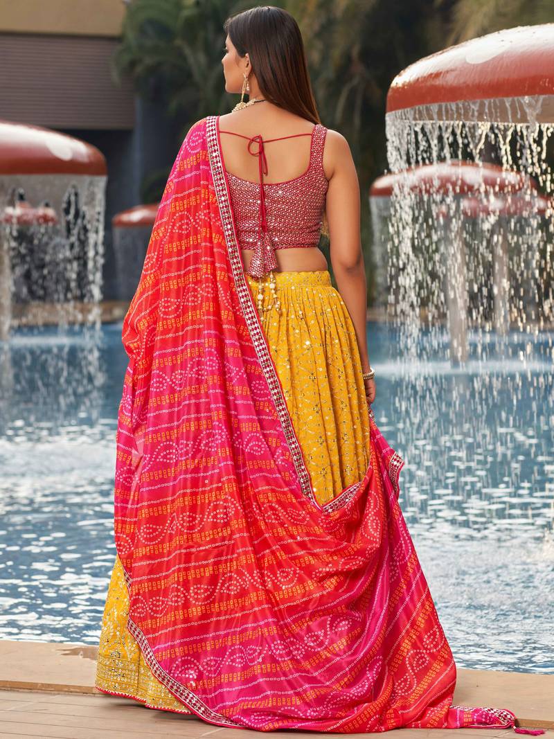 Gorgeous Yellow Sequins Georgette Haldi Wear Lehenga Choli